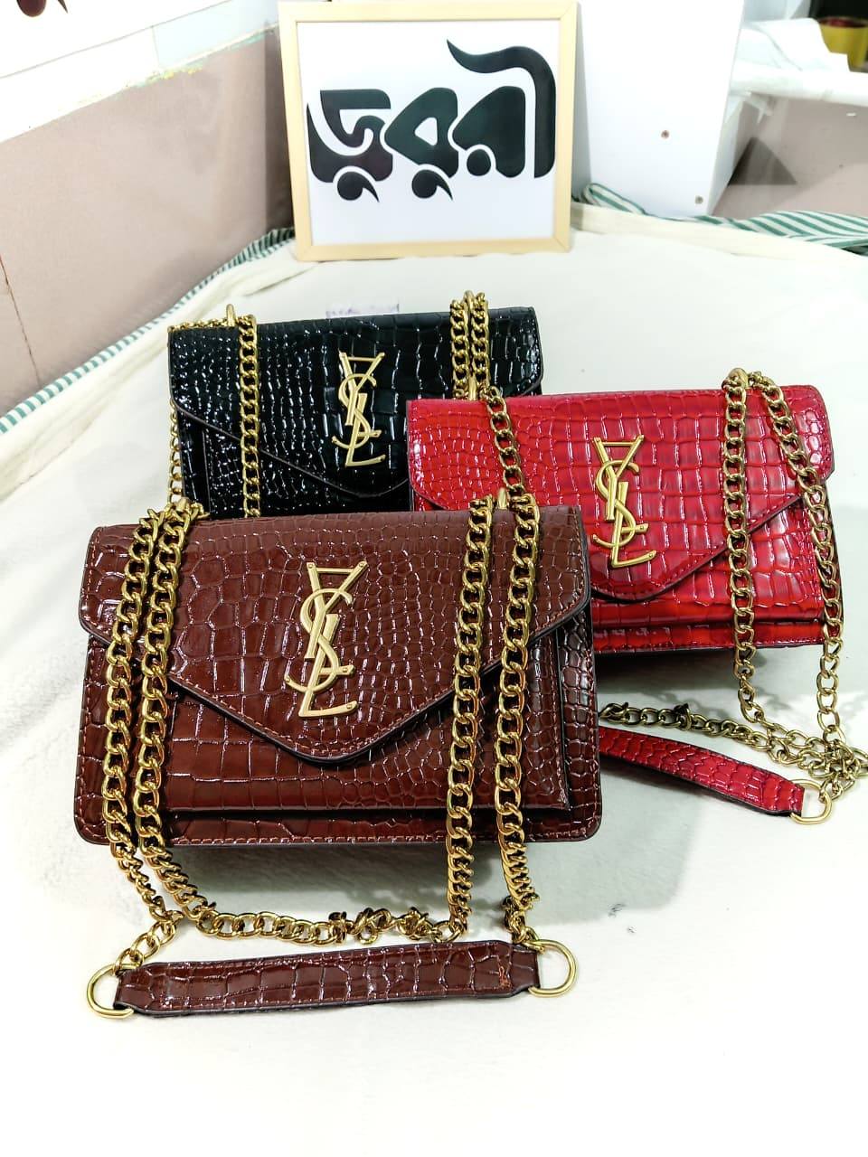 Y*SL Inspired Crocodile Pattern Chain Sling Bag